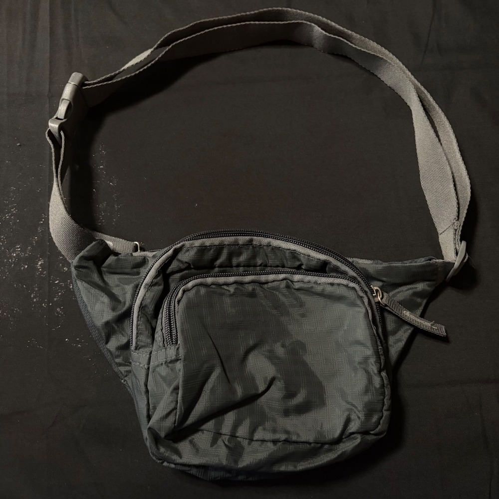 RFID Blocking Gray Travel Waist Pack Fanny Pack Multi Pocket Adjustable Belt Bag